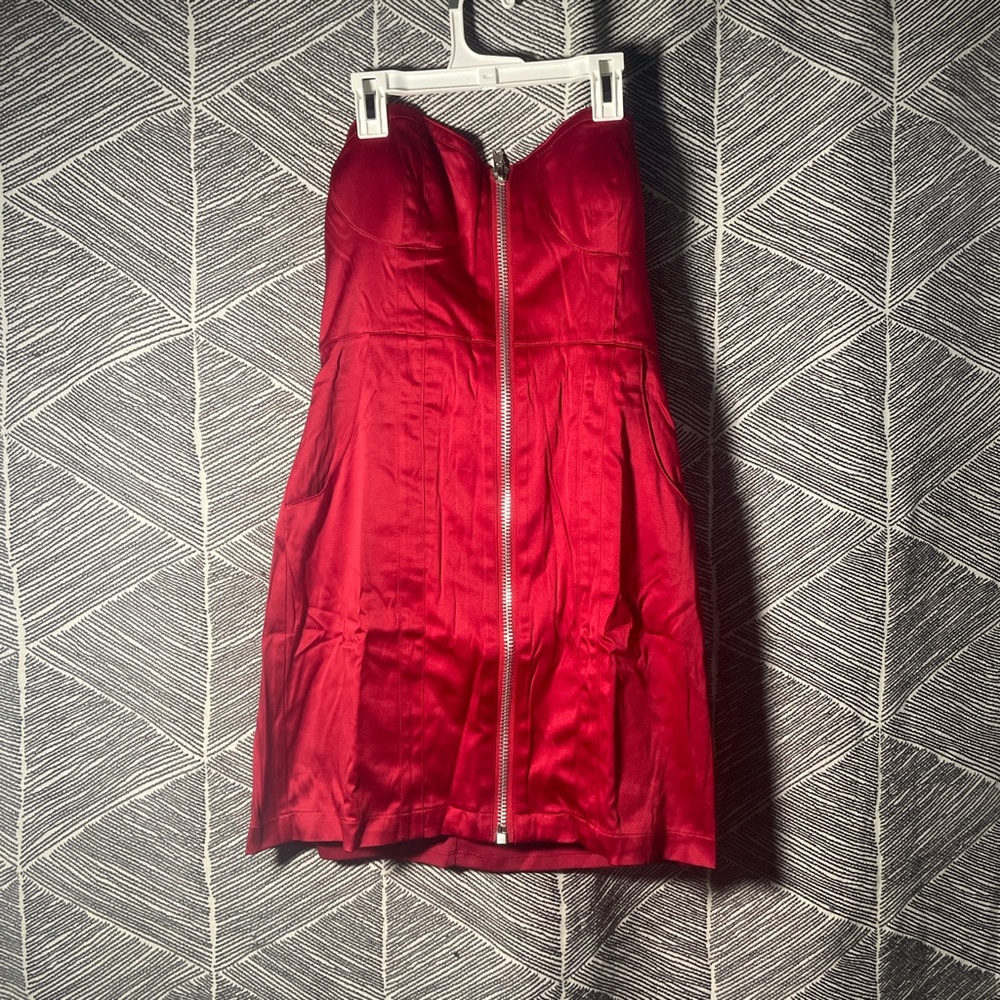 Love Tease Sexy zipper red dress with pockets